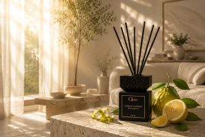parfumurile citrice-difuzor de parfum Glow Cosmetcs Citrus Canopy într-un living luminos